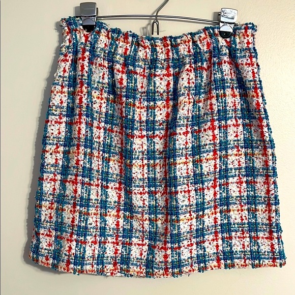 On 34th Tweed Twill Mini Skirt 90s Clueless Chanel-esque Blue Red Silver Plaid - Picture 2 of 8